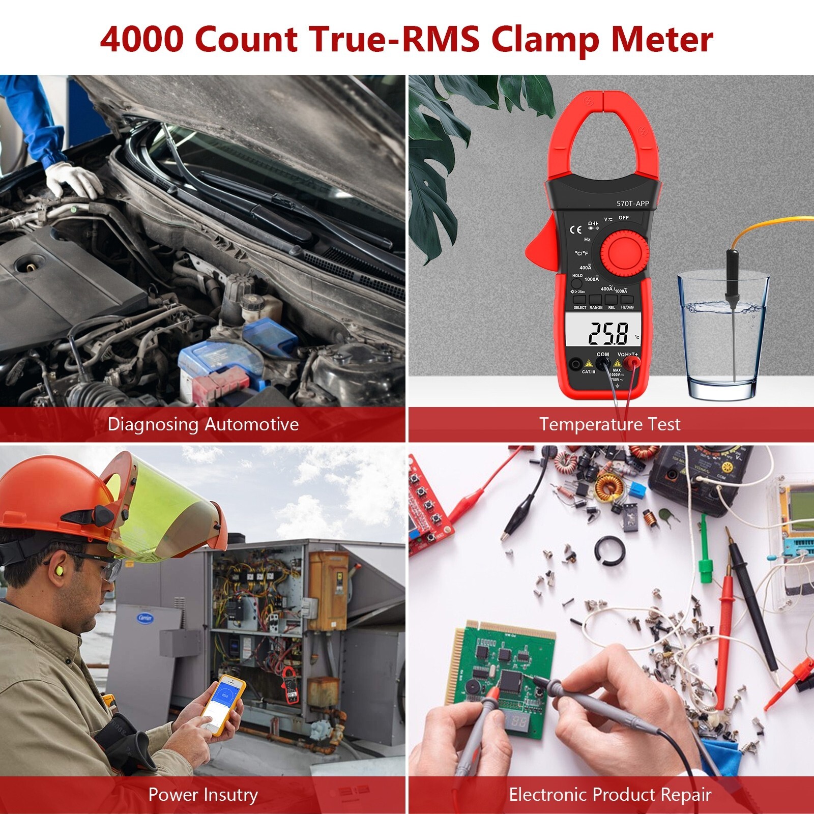 Digital Clamp Meter Multimeter AC DC Current 4000 Counts Volt Amp Ohm Tester APP