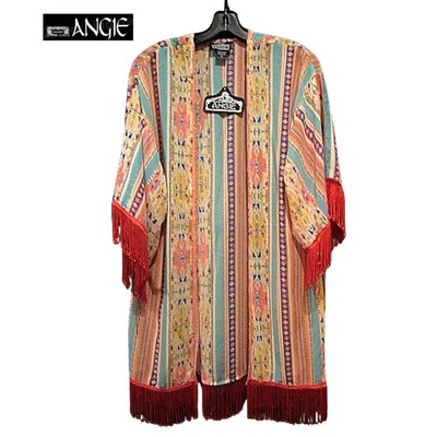 ANGIE NEW Dopamine Oversized Fringe Kimono Tribal Jacket Blazer M