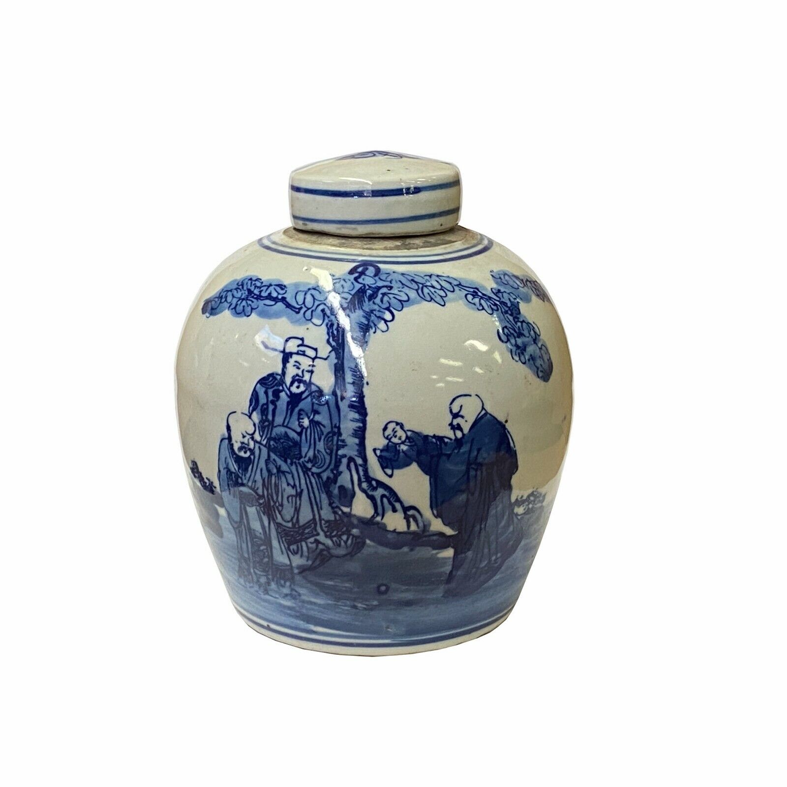 Chinese Oriental Small Blue White 3 Stars God Porcelain Ginger Jar ws1871S Chinese Oriental Small Blue White 3 Stars God Porcelain Ginger Jar ws1871S