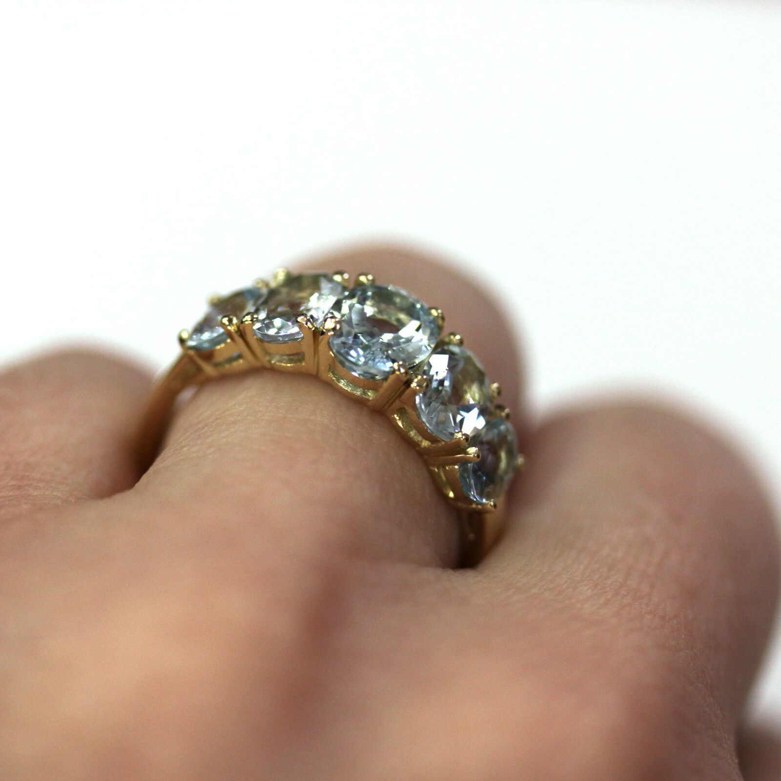 Pre-owned Jewelry By Arsa 3 Ctw Natural Blue Aquamarine Solid 14k Yellow Gold Five Stone Graduated Ring