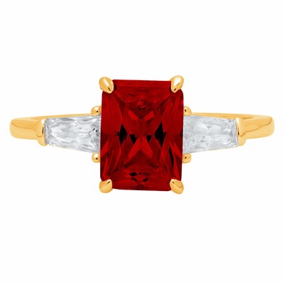 Pre-owned Pucci 2 Emerald 3 Stone Real Red Garnet Classic Bridal Statement Ring 14k Yellow Gold