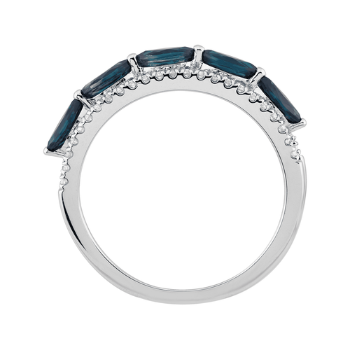 Pre-owned Welry 1/4 Cttw Diamond Band Ring With Blue Sapphires In 14k White Gold, Size 8