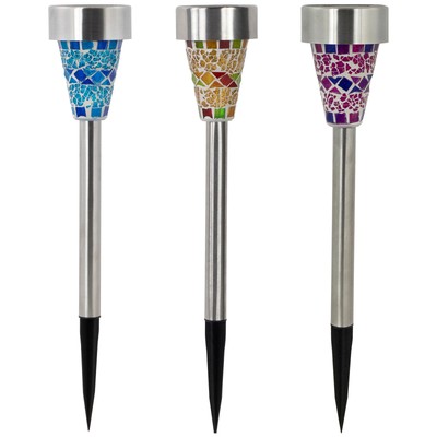 Northlight Set of 3 Mosaic Stained Glass Solar Powered LED Pathway Markers 15.5