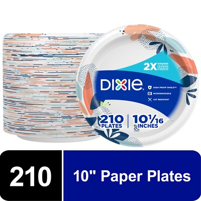Dixie Paper Plates, 10 inch, 210 Count, 2X Stronger*, Multicolor, Disposable Pla