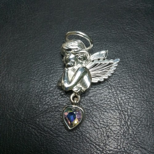 ♥️Angel♥️ Vintage Signed AAi Angel AB Dangle Heart Crystal Pin Brooch