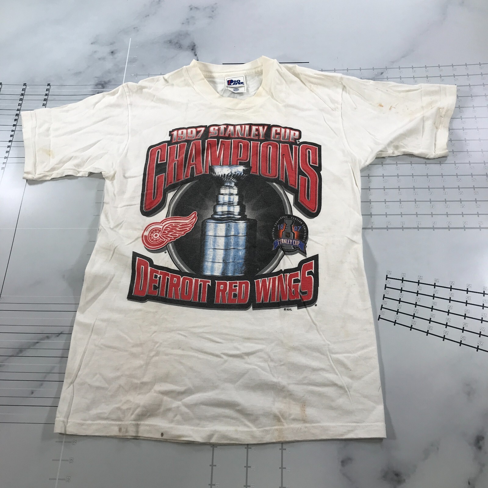 Vintage Detroit Red Wings T Shirt Youth 18/20 White Stanley