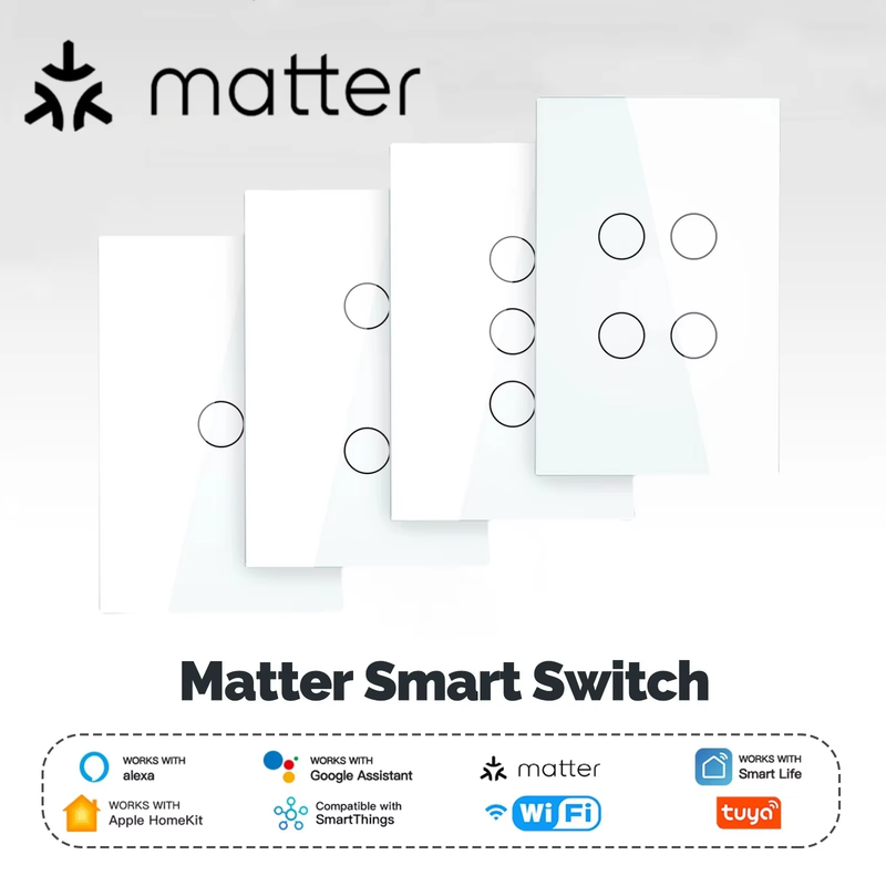 Matter Smart Switch Matter Light Switch Wifi Wall Switch Neutral Wire/No Neutral