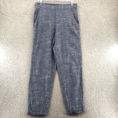 Max Studio Pants Womens Medium Blue Linen Pull On Elastic Ankle Pockets Beach