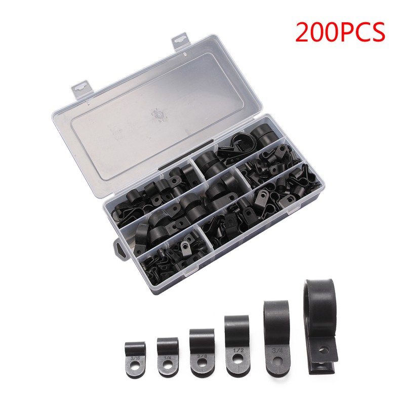 Conduit. Assorted Box 140 Pieces Nylon Black Plastic P Clips for Wire Cable