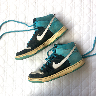 Vintage 2005 SB Dunk High Top Used Condition Turquoise Black Suede 2000s