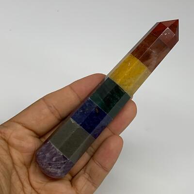 106.4g, 5.1''x0.9'', 7 Chakra Point Wand Obelisk Point Crystal from India, B29113