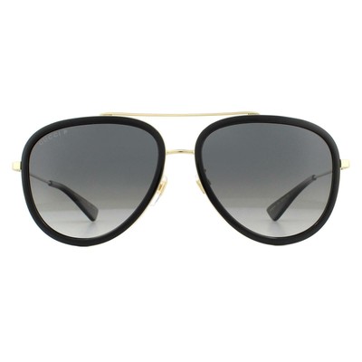 Pre-owned Gucci Gg0062s-011-57 Gold Black Sunglasses In Gray