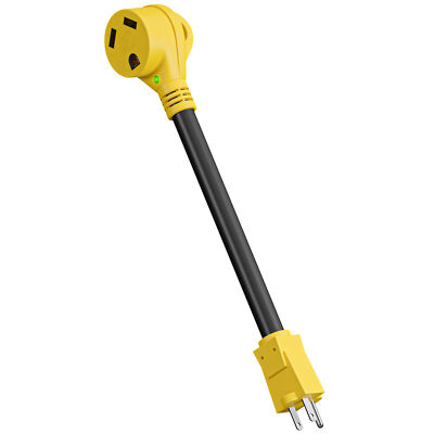15 Amp Male - 30 Amp Female Dogbone Adapter RV Electrical Converter Cord Pigtail
