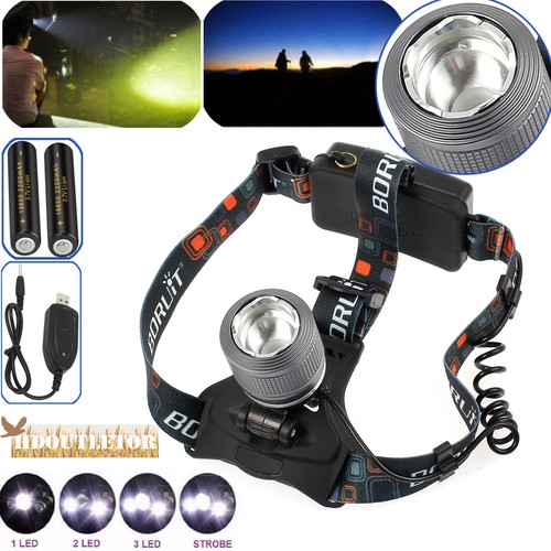 Profi Stirnlampe LED 3 Lichtmodi Kopflampe T6 12000 LM Wiederaufladbar USB Akku