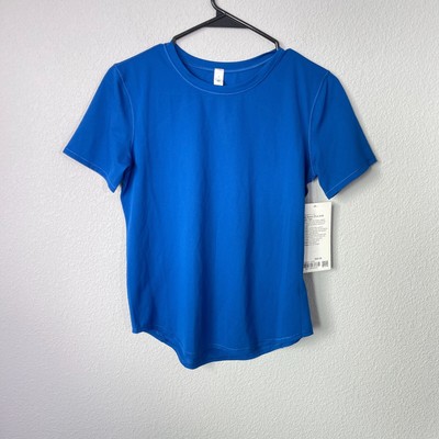 Lululemon High Neck Run Train Tee Women Shirt Sz 4 Blue Performance Training NWT