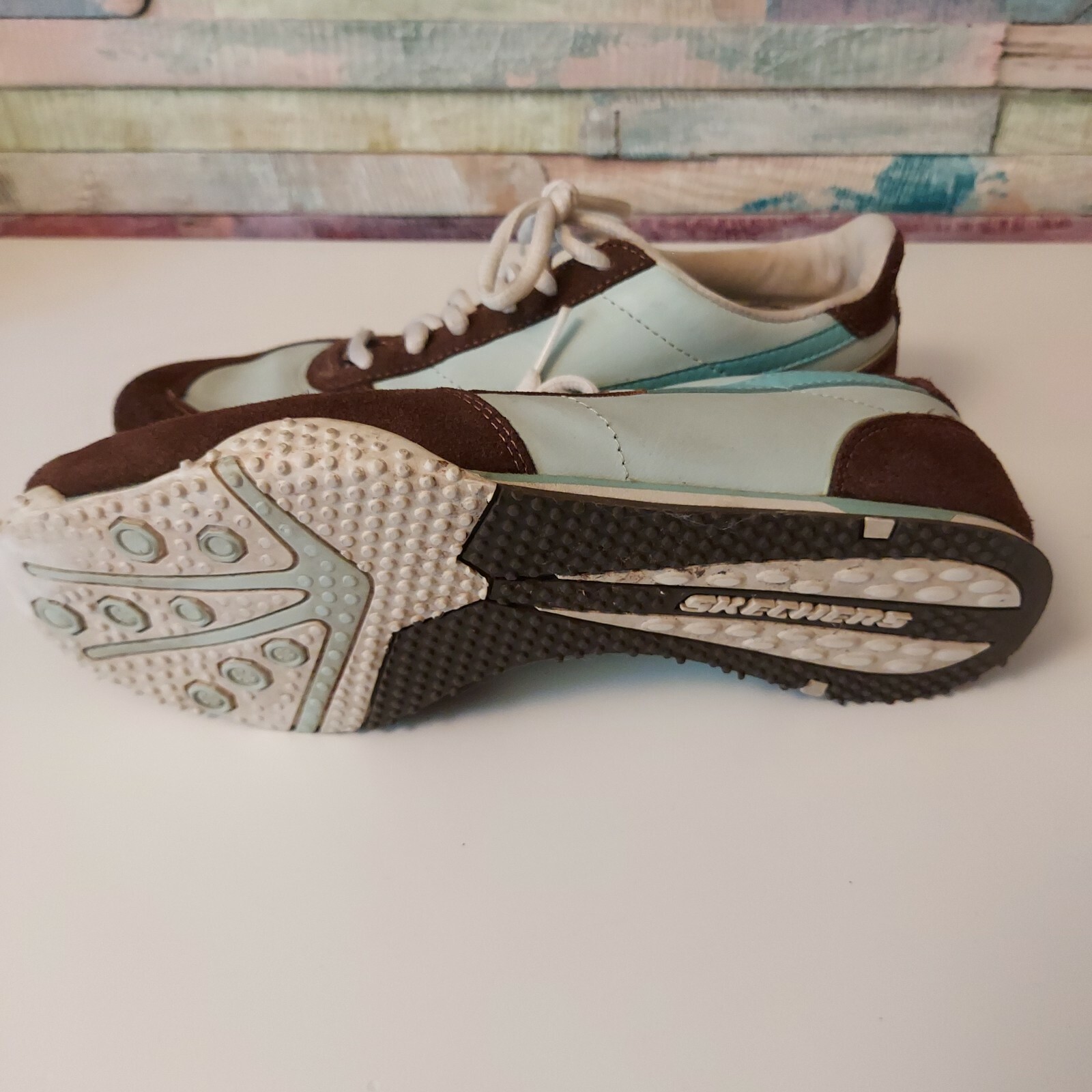 SKECHERS - DUCK EGG BLUE/CHOC BROWN 
