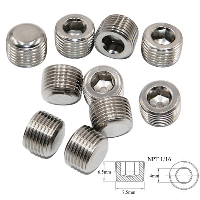 Stainless Steel 10pcs 1/16'' NPT Pipe Plug Fitting Internal Hex Thread Socket