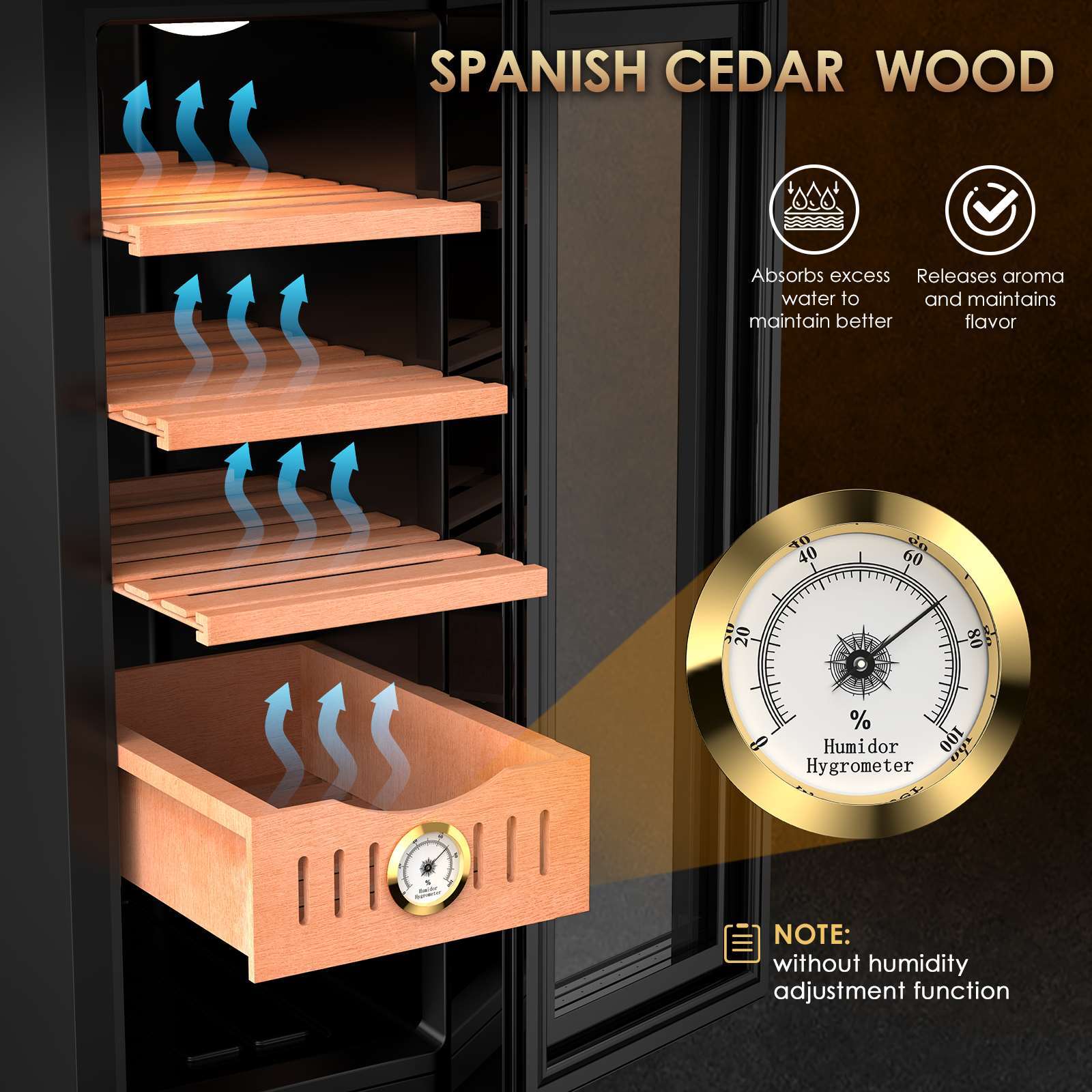 35L Electric Humidor Cigar Cooler 250 Capacity Spanish Cedar Storage Shelf