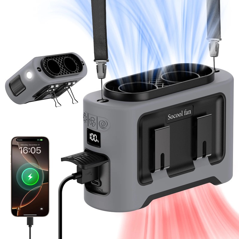 Ventilatore Portatile Cintura 14500mAh Ventola Turbo Clip Doppia Aria Torcia