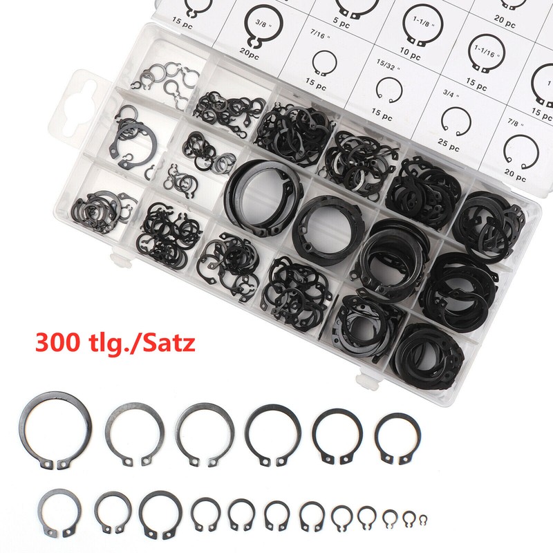 300X C Clips Sortiment Clip Sicherungsring Seegering Sprengring Satz Set Box DE