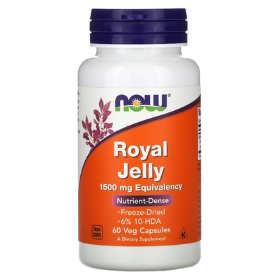 Now Foods Royal Jelly 60 растительных капсул с гарантией качества GMP, кошерный