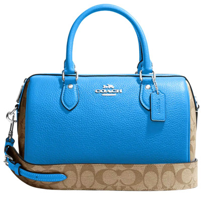 Coach Rowan Satchel In Signature Canvas Crossgrain Leather Khaki/Racer Blue, NWT