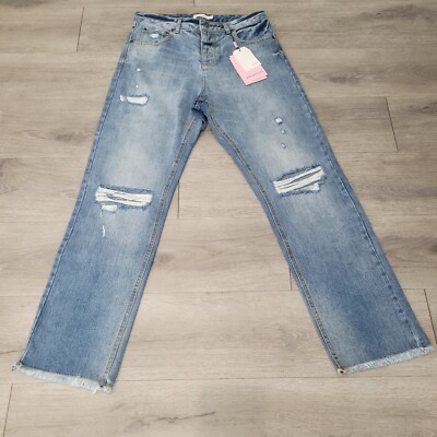 Avec Les Files Distressed Slight Flare Leg Blue Jeans Size 28 NEW