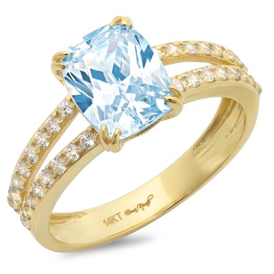Pre-owned Pucci 3.50ct Cushion Cut Simulated Blue Diamond Promise Wedding Ring 14k Yellow Gold