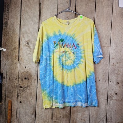 Bahamas Freeport Tie Dye Graphic T Shirt XL Blue Yellow Tropical