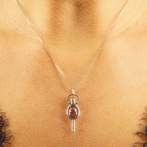 Sterling Silver Amethyst Key Fob Pendant Necklace - Free Shipping USA