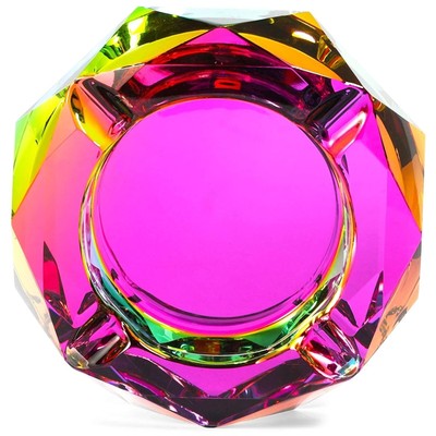 Large Rainbow Crystal Ashtray for Cigarettes, Indoor, Outdoor, Home Decor, 5 In