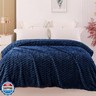 Exclusivo Mezcla King Size Fleece Blanket for Bed, 90x104 Inches Stylish Jacquard Velvet Soft Blanket, Fuzzy Cozy Lightweight for All Season, Navy Blue