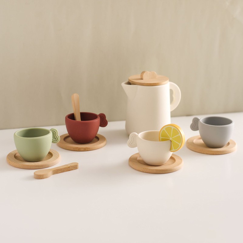 Wooden Tea Set for Little Girls Wooden Pretend Play Princess Tea Time designer