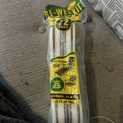 VTG NOS Wellington RE-WEB KIT 72 Feet Lawn Chair Webbing White With Gray Stripes