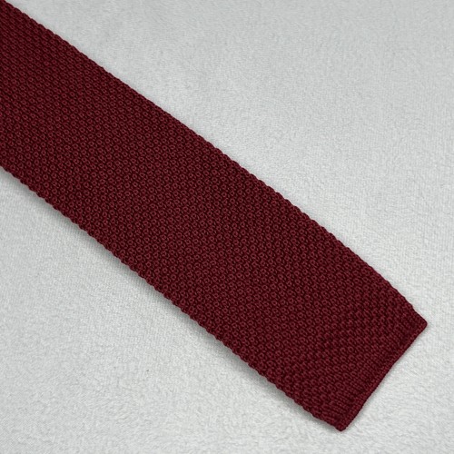 Mens Sock Tie Square End Red Maroon Popcorn Knit EUC
