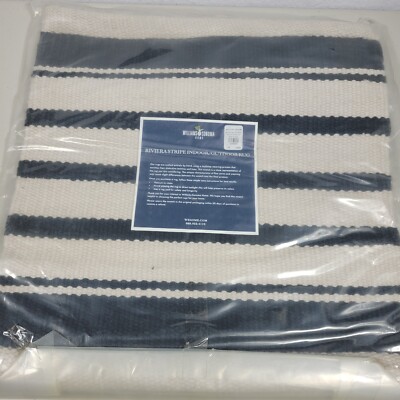 Williams Sonoma Rug 18 x 18 Handwoven Indoor Outdoor Navy Striped Natural Jute
