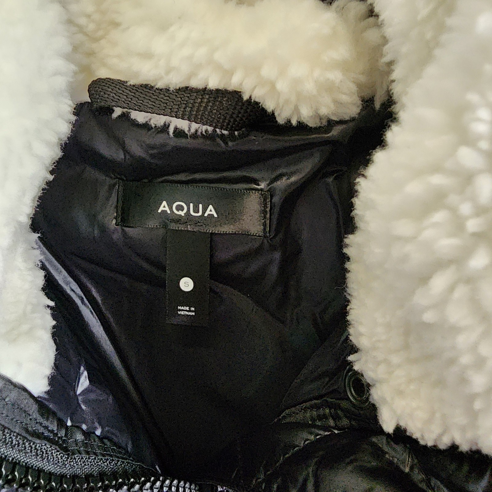 AQUA Jane Down Fur Trim Puffer Jacket Women's S Jet/White Snap/Zip Closure L/S - Picture 11 of 14