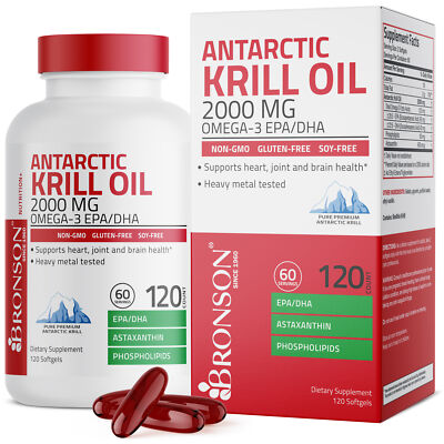 Antarctic Krill Oil 2000mg with Omega-3s EPA, DHA and Astaxanthin, 120 Softgels