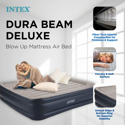 Intex Dura Beam Deluxe Raised Blow Up Air Mattress Bed with Built In Pump, King