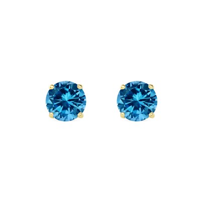Pre-owned Shine Brite With A Diamond 2.25 Ct Round Cut Blue Earrings Studs Solid 18k Yellow Gold Push Back Basket
