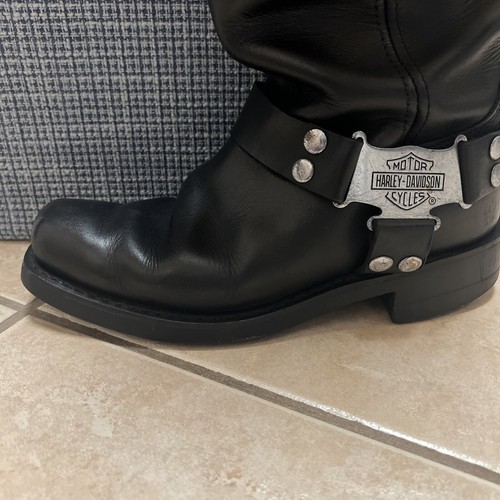 Harley-Davidson 黒 ブーツ ジッパー付き ブレーキライト/ブラック 2ジップフロント Vロゴ【返品不可商品