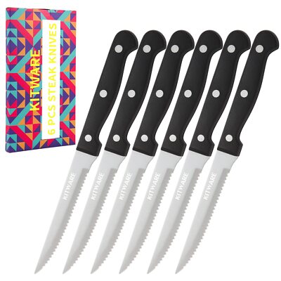 KITWARE Steak Knives Set in Gift Box4.5 inch Sharp Steak Knives Set of 6 Serr...