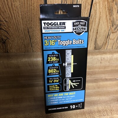 Toggler 50375 Heavy Duty Toggle Bolt Anchor 3/16in 10 Pack New