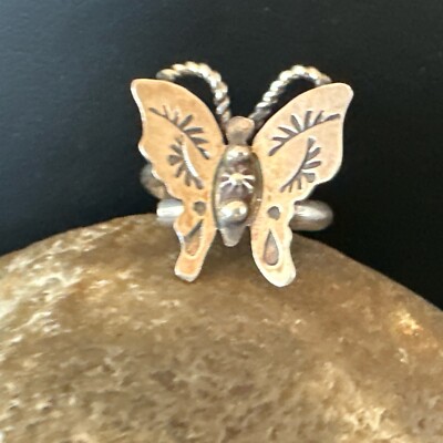 Navajo Adjustable Sterling Silver Butterfly Ring Sz 8.5 Native American 16973