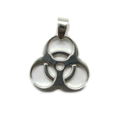 Stylish Plain Sterling Silver Pendant Solid Hallmarked 925 Biohazard Handmade 