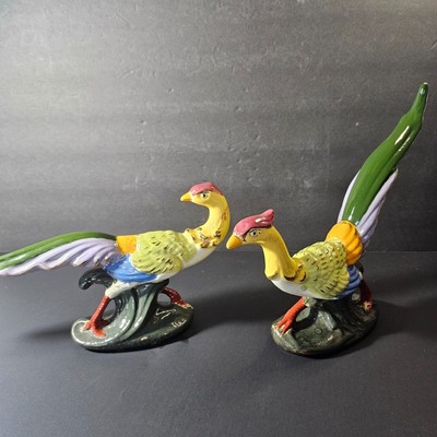 Vtg Pair Ceramic Pheasant Figurines 11 inches Running Midcentury