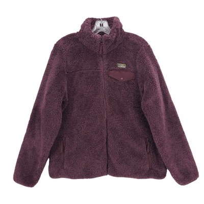 LL BEAN Women's Hi Pile Fleece Jacket Full Zip Maroon Purple Size LARGE