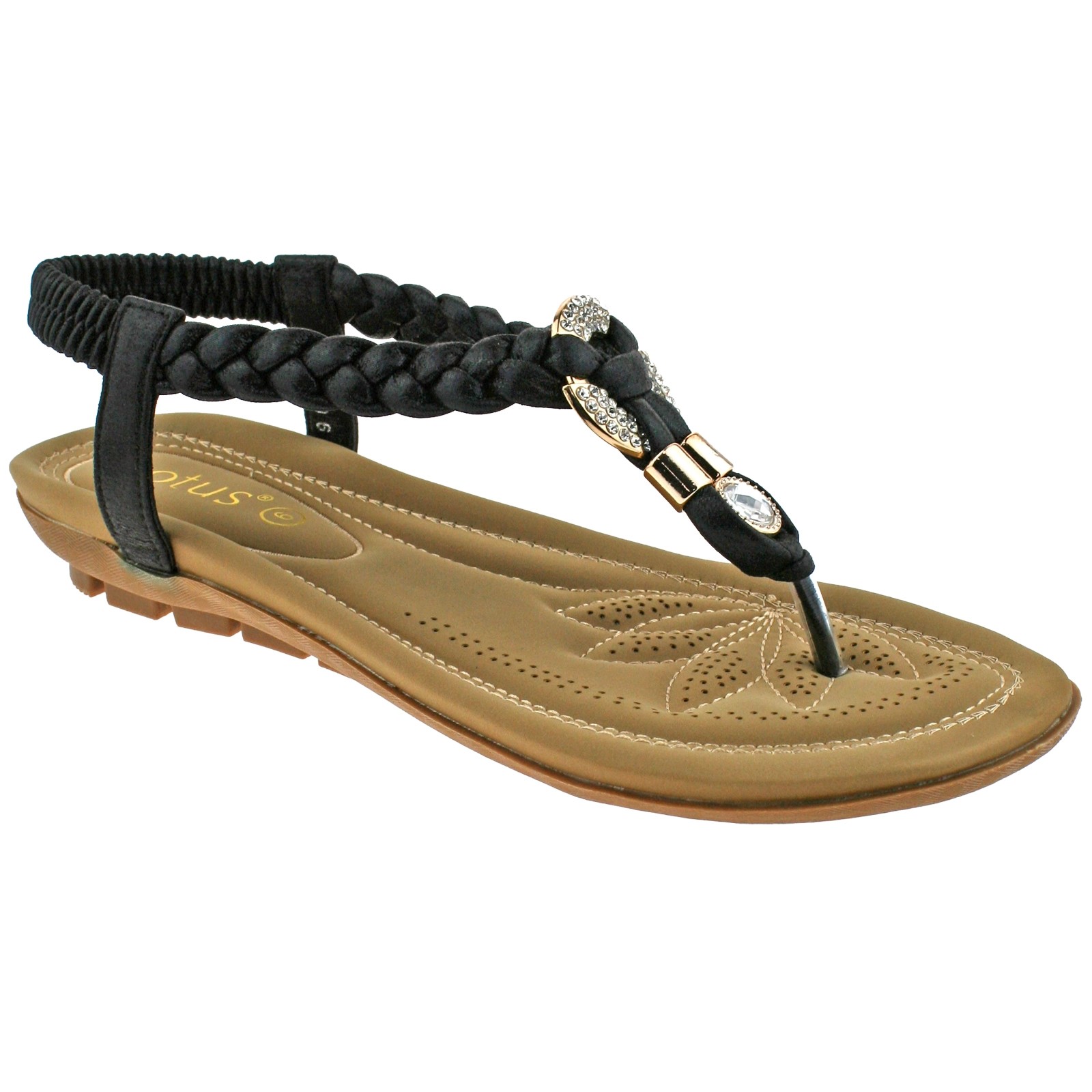 New Womens Lotus Gold Bologna Synthetic Sandals Flats Elasticated Slip On