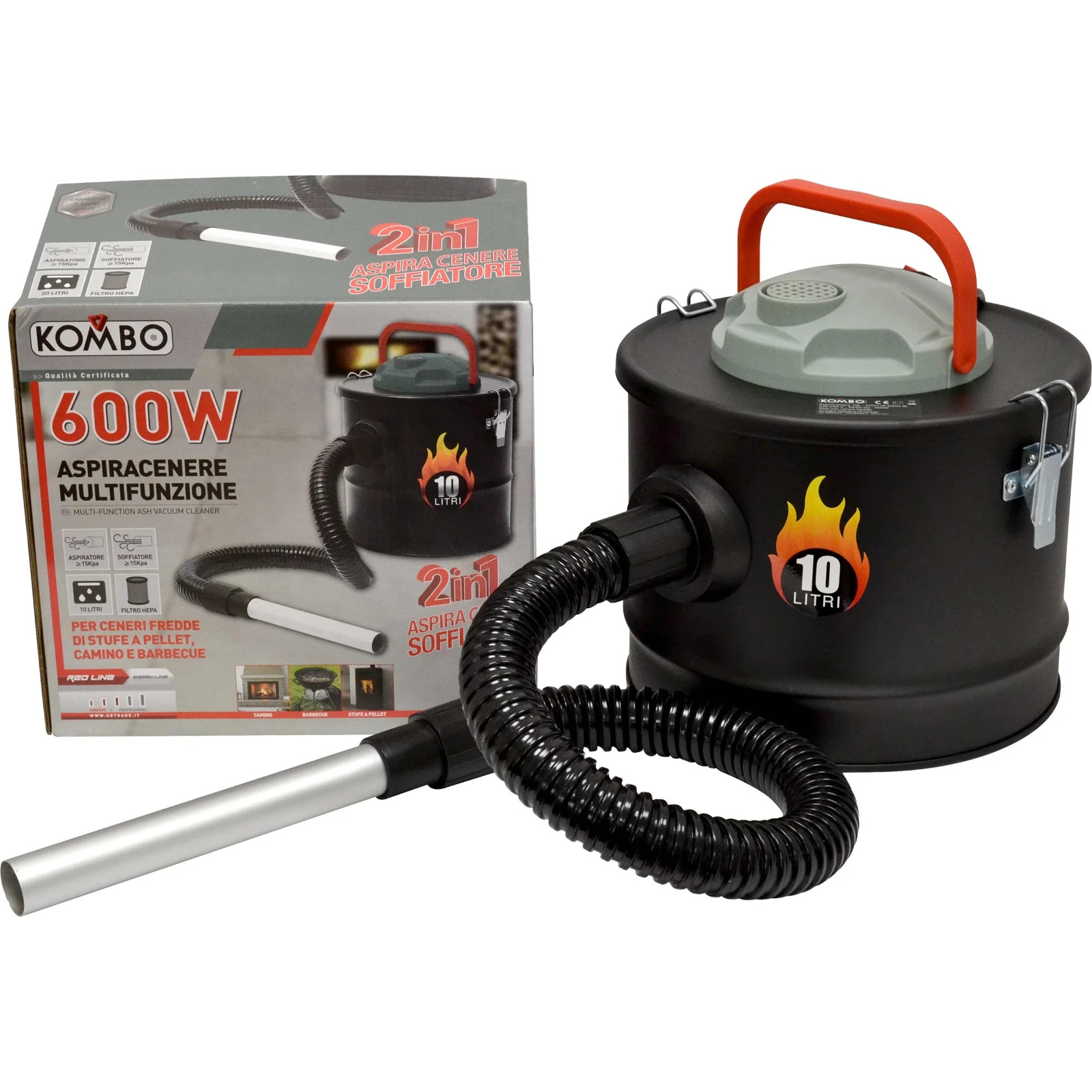 BIDONE ASPIRACENERE CON FUNZIONE SOFFIATORE 10 LT 600 W FILTRO HEPA KOMBO