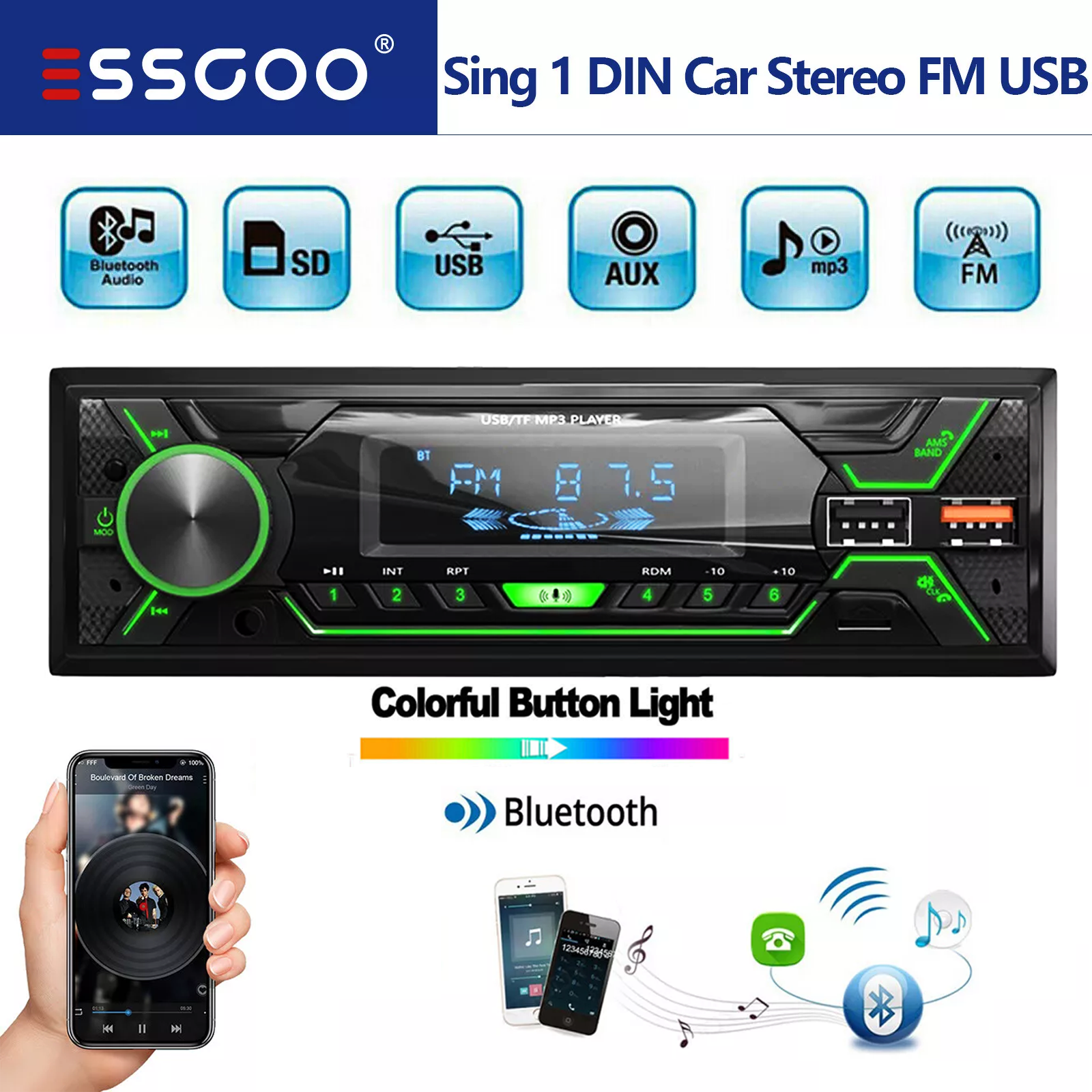 Single Din Car Radio Stereo Bluetooth AM FM Player Audio Head Unit USB AUX MP3